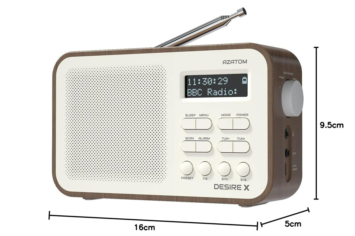 DAB/DAB+ & FM Portable Digital Radio | Simple Controls | Dual Alarms & Sleep Timer | Battery & Mains Powered (4x”AA”) | Bluetooth | Perfect for Home, Office or Outdoors | AZATOM Desire X2 (Black)