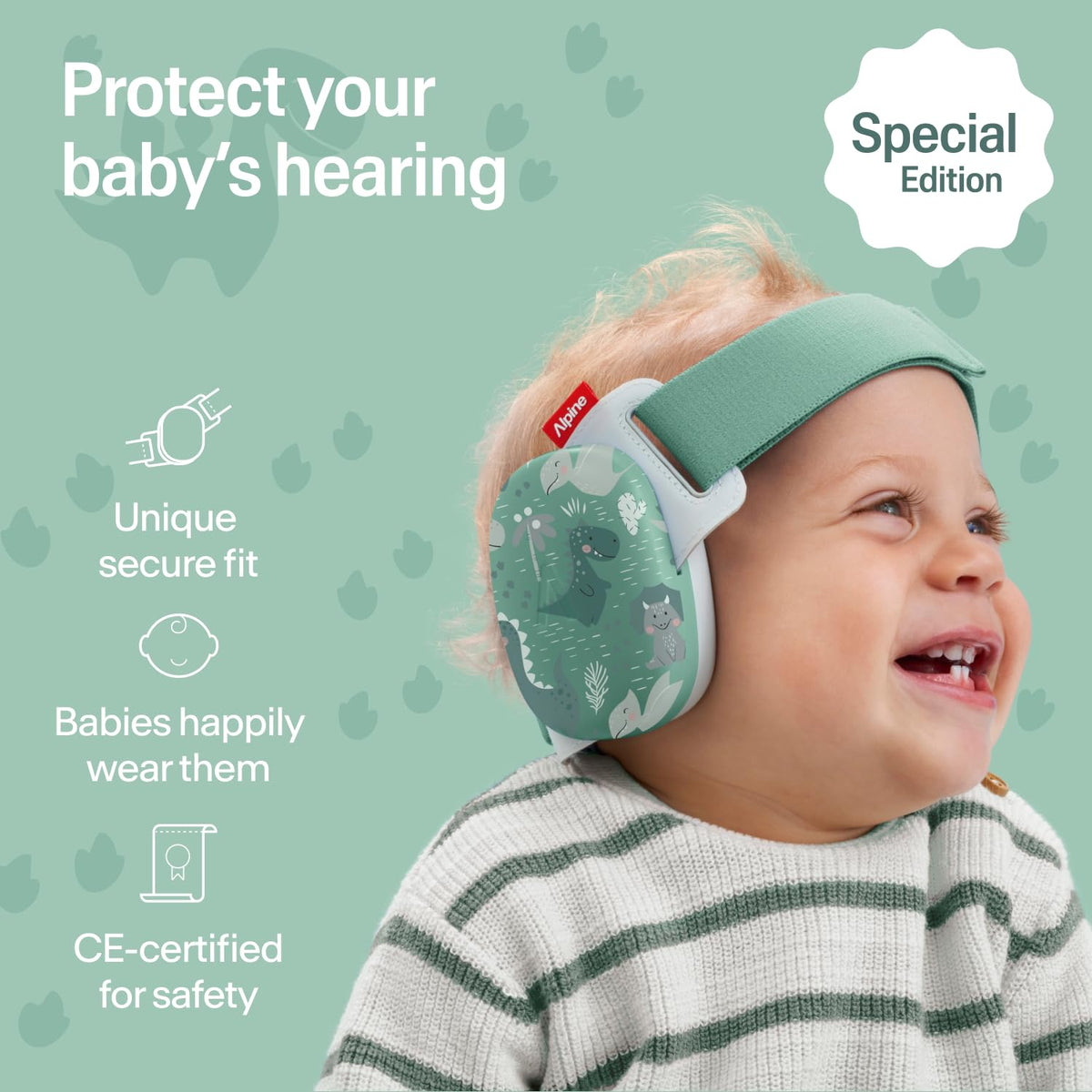 Alpine Muffy Baby Comfort Ear Defenders, Adjustable up to 48 months, Green