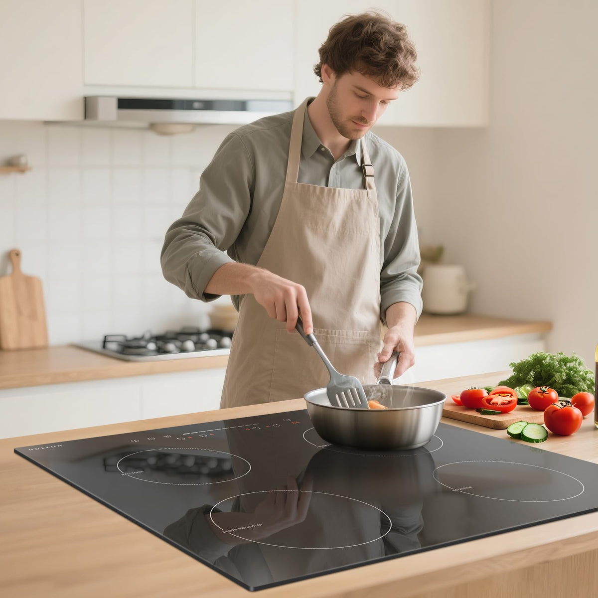 Noxton Plug in Induction Hob, 4 Zones Electric Hob 60cm, Touch Control with Child Safety Lock,UP to 99 Min Timer Black Crystal Glass