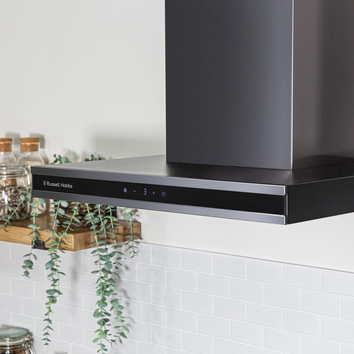 Russell Hobbs 90cm T-Shaped Cooker Hood in Stainless Steel with 3 Speed Settings, 3x Washable Aluminium Filters, Extraction or Recirculation, Boost Function, LED Lights A++ Energy Rating, RHGCH903SS