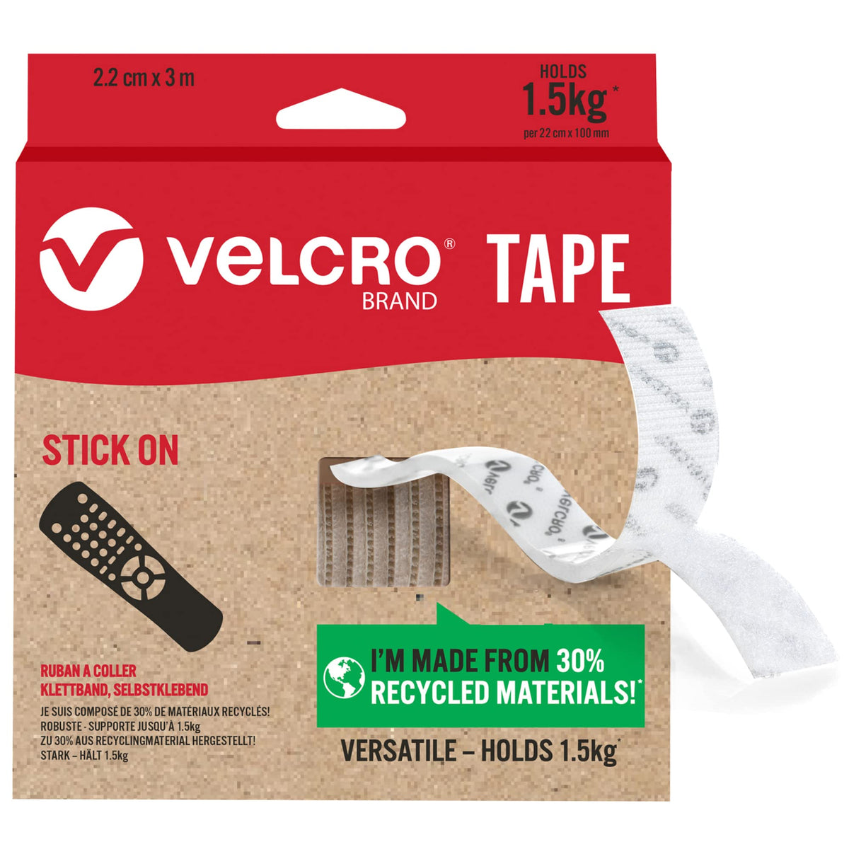 VELCRO Brand VEL60210 - Stick On Hook and Loop Fasteners | Perfect for Home or Office | 20mm x 1m Tape | White