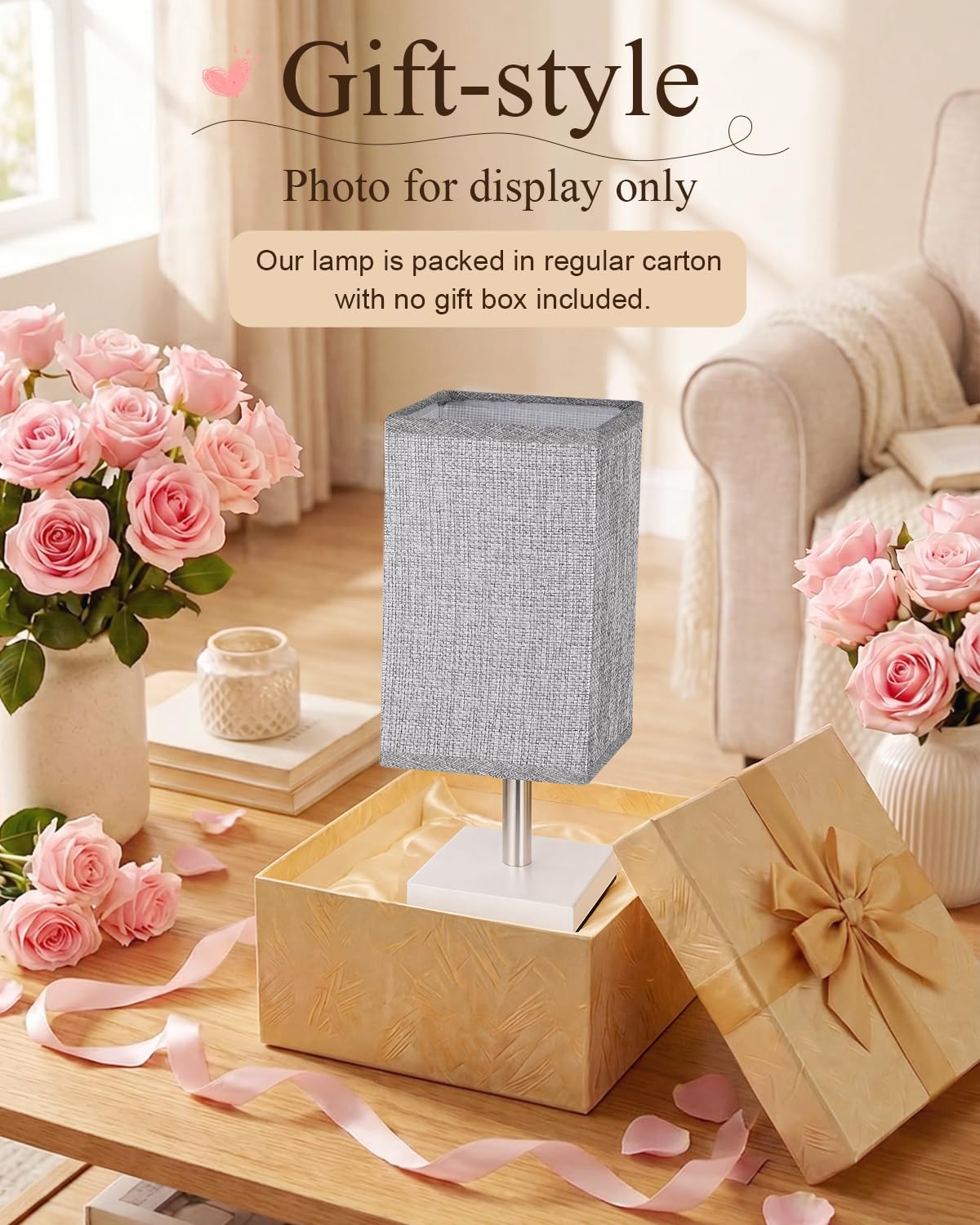 White Table Lamp for Bedroom, Small Bed Lamp with for Bedroom, Silver Base(Bulb Included)