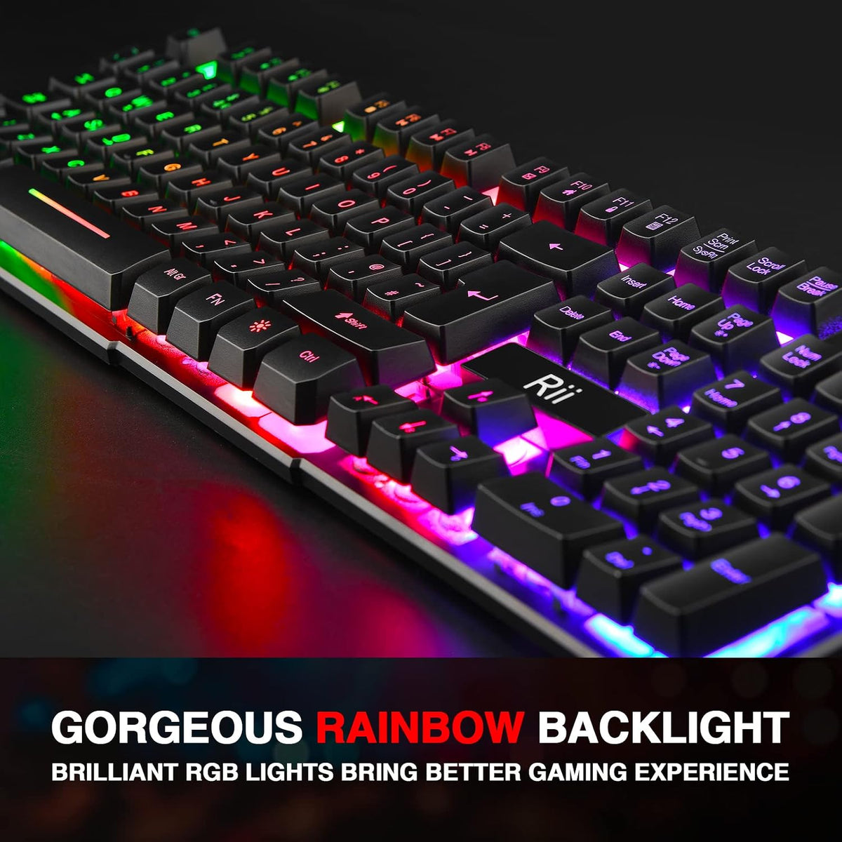 Rii Gaming Keyboard,USB Wired Keyboard with Rainbow LED Backlit Mechanical Feeling for Working Gaming (UK Layout)