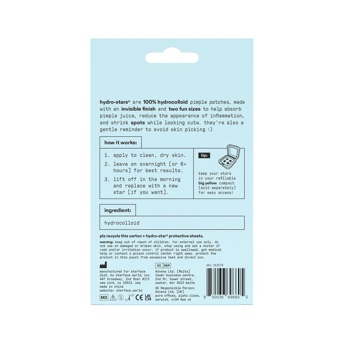 Starface Hydro-Star® Black Hydrocolloid Star-Shaped Pimple Patch, 96 ct
