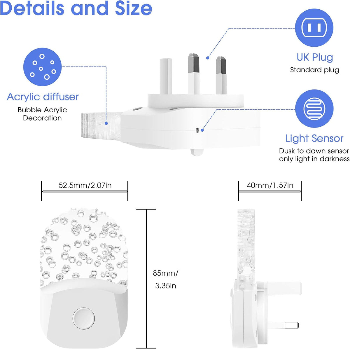 Emeritpro Night Light Plug in Wall with Dusk to Dawn Sensor, Warm White+RGB