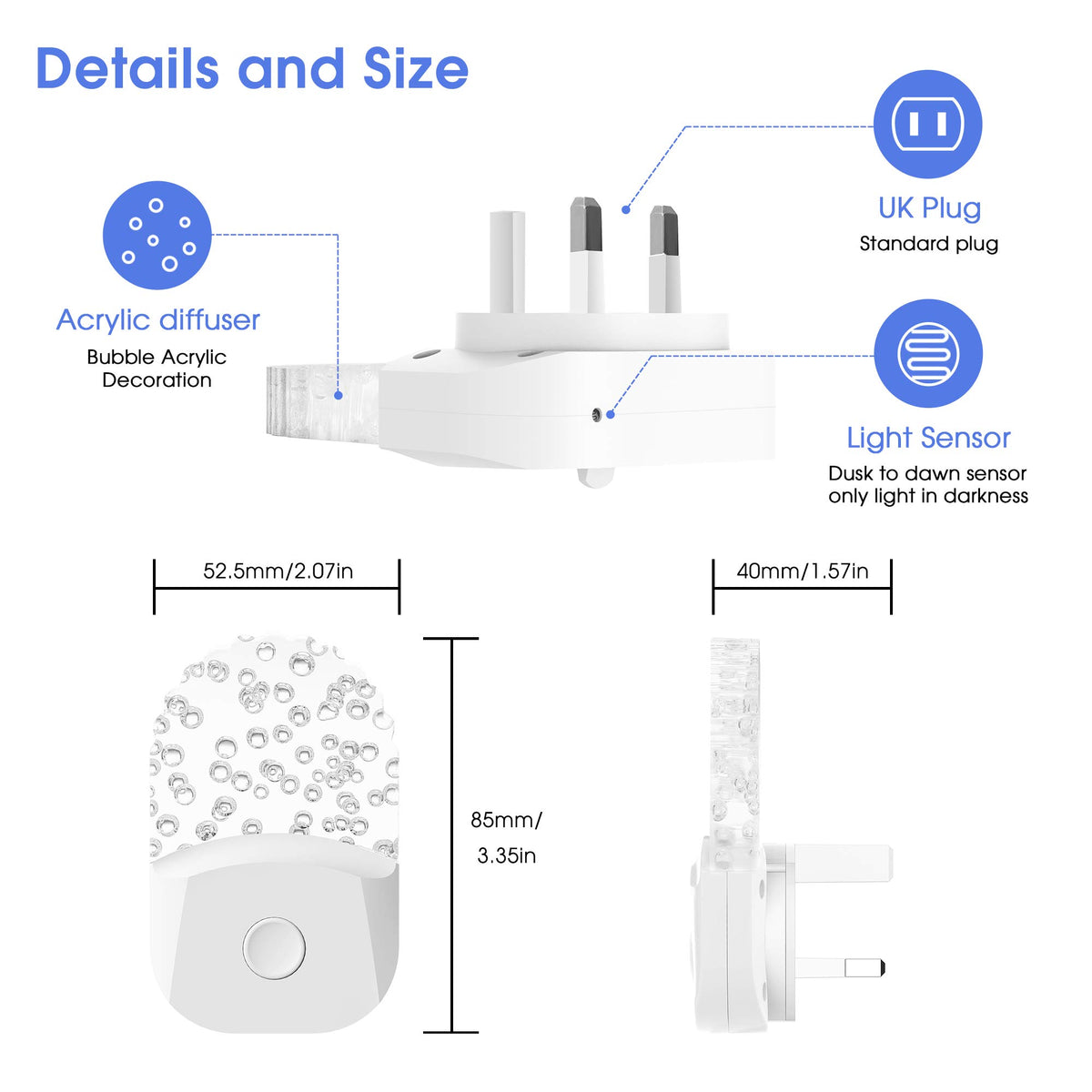 Emeritpro Night Light Plug in Wall with Dusk to Dawn Sensor, Warm White+RGB