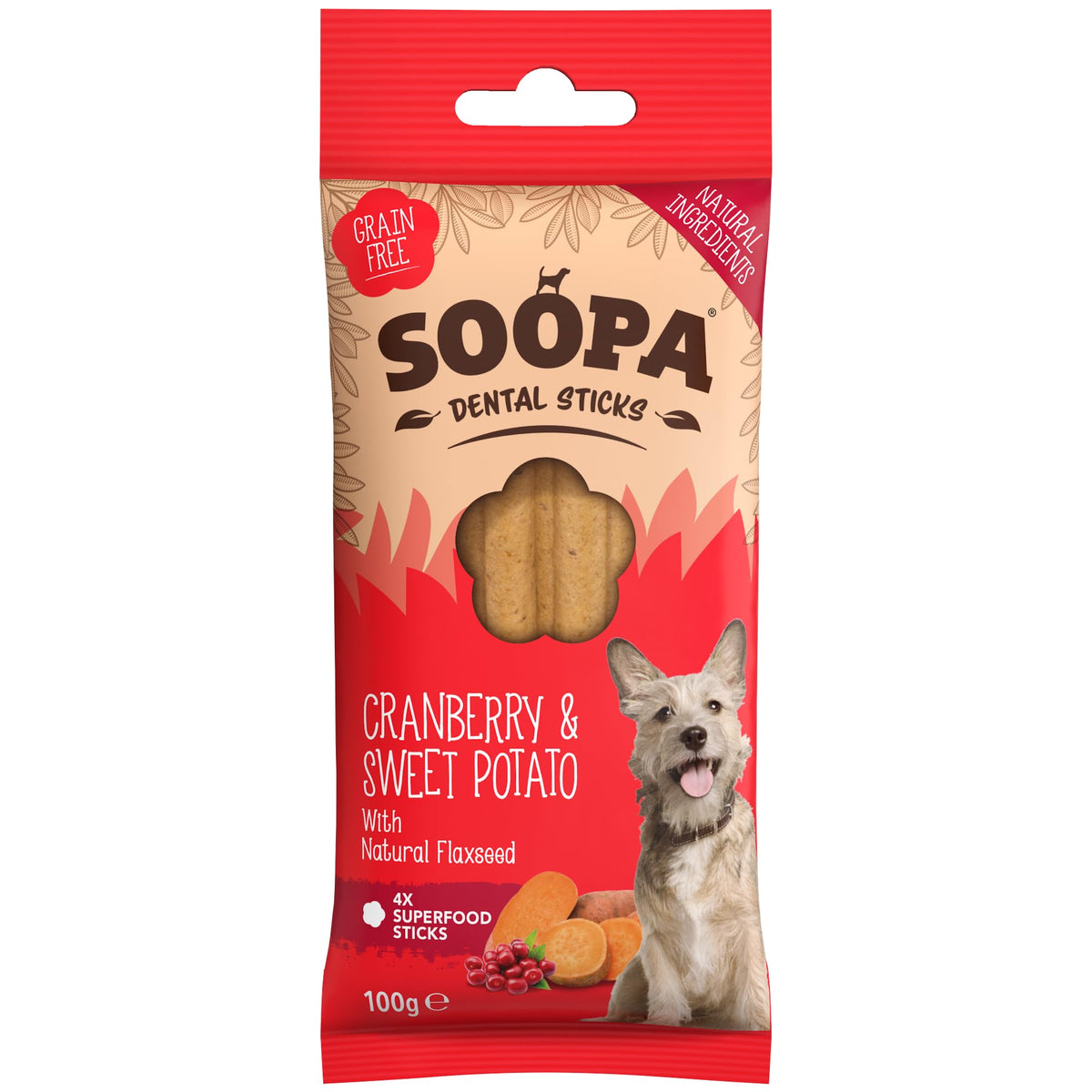 Soopa Carrot & Pumpkin Dog Dental Sticks, Chews to Clean Teeth, 100 g, 1-Pk