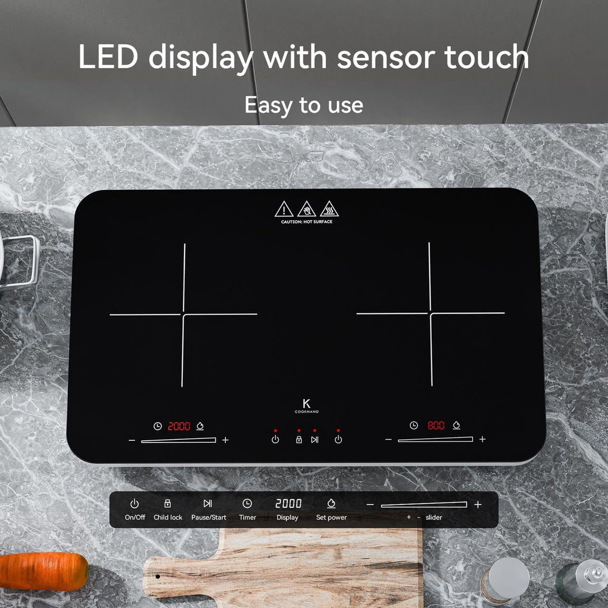 Induction Hob 2 Plates, Double Induction cooktop Independent Control 2800 W, 20 Power and Temperature Settings, 6-Hour Timer, Portable Induction Hob, Children's Lock