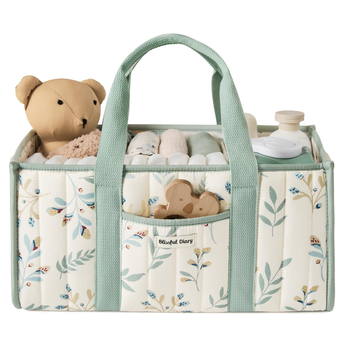 Blissful Diary Nappy Caddy Organiser, Baby Diaper Caddy for Nappy Station, Stylish Storage Basket for Newborn Essentials, Baby Shower Gifts for Girl or Boy, Woodland Cream