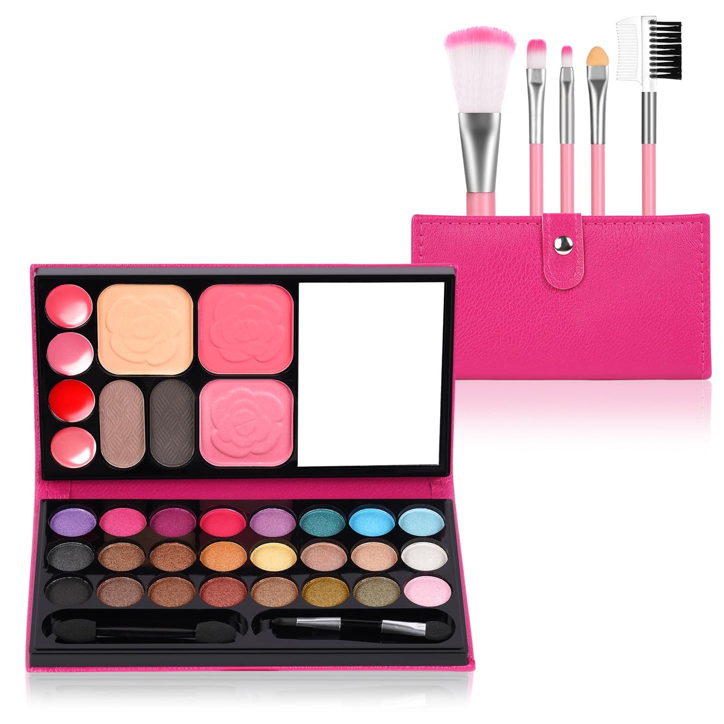 Aomig 33 Colors Kids Makeup Sets for Girls, 6 Pcs Princess Make Up Kit with 5 Brushes, Washable Children's Cosmetics Toys, Non-Toxic Makeup Kit, Cosmetic Beauty Set Gift for Kids Halloween Birthday