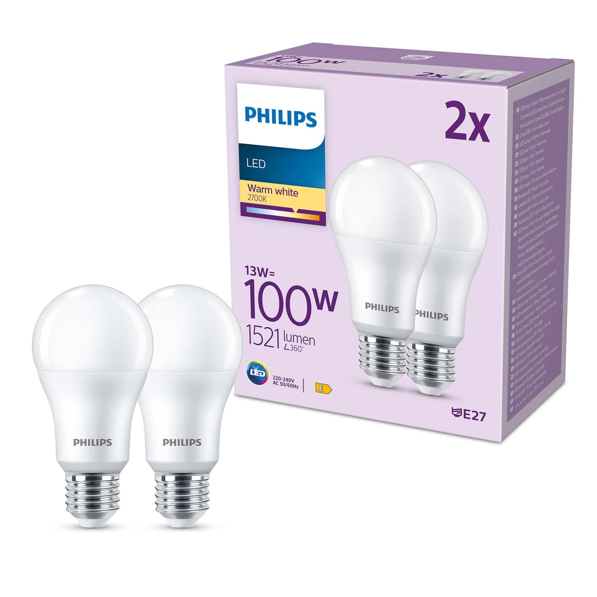 PHILIPS LED Frosted A67 Light Bulb 3 Pack [Warm White 2700K - E27 Edison Screw] 100W, Non Dimmable. for Home Indoor Lighting