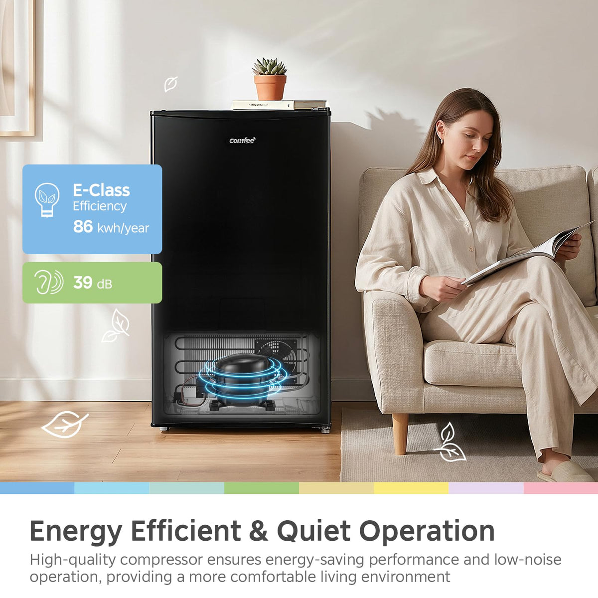 COMFEE' 80L Under Counter Fridge with 4-Star Ice Box, RCD80WH3UK(E)
