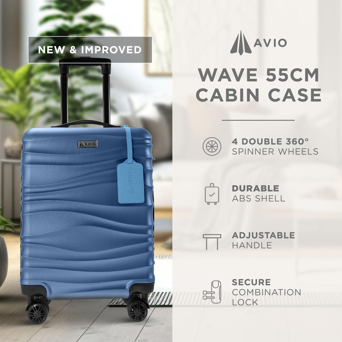 Avio Carry-On Cabin Luggage 55x40x20cm | Hard Shell Suitcase 4 Wheels