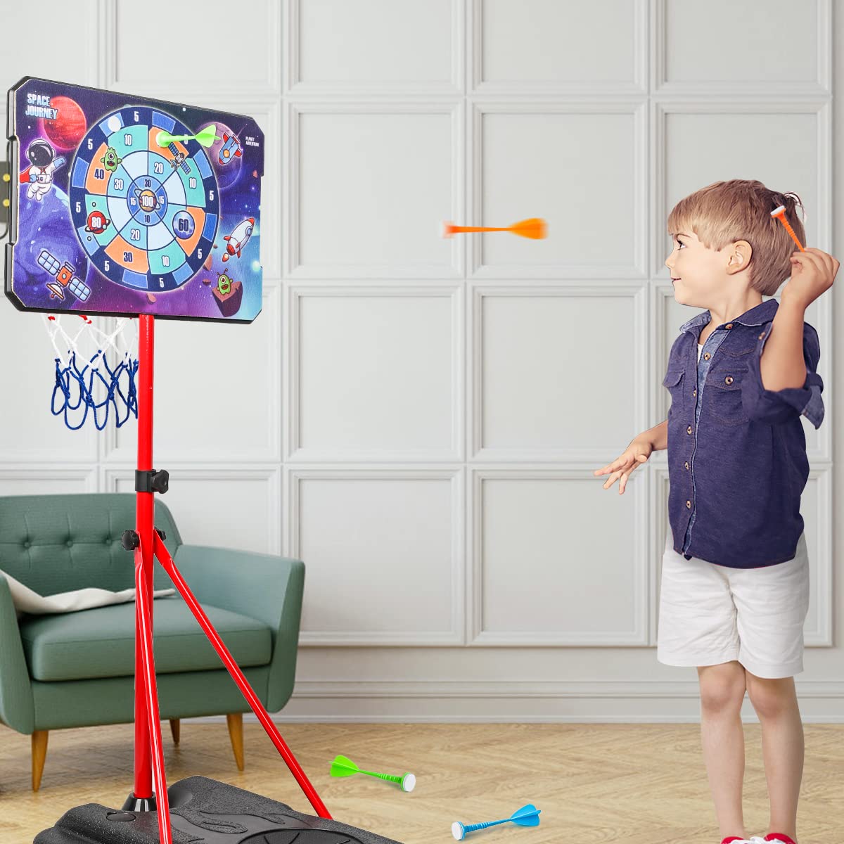 MELAND Kids Basketball Hoop Outdoor, 104-190cm Height Adjustable Stand with 3 Balls, Portable Indoor Outside Sports Toys, Birthday Gifts for 3-10 Year Old Boys Girls