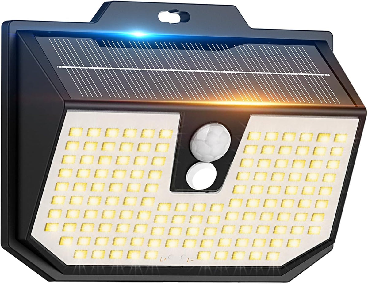 132LED Solar Security Lights,3000K Wall Lights IP65 Waterproof