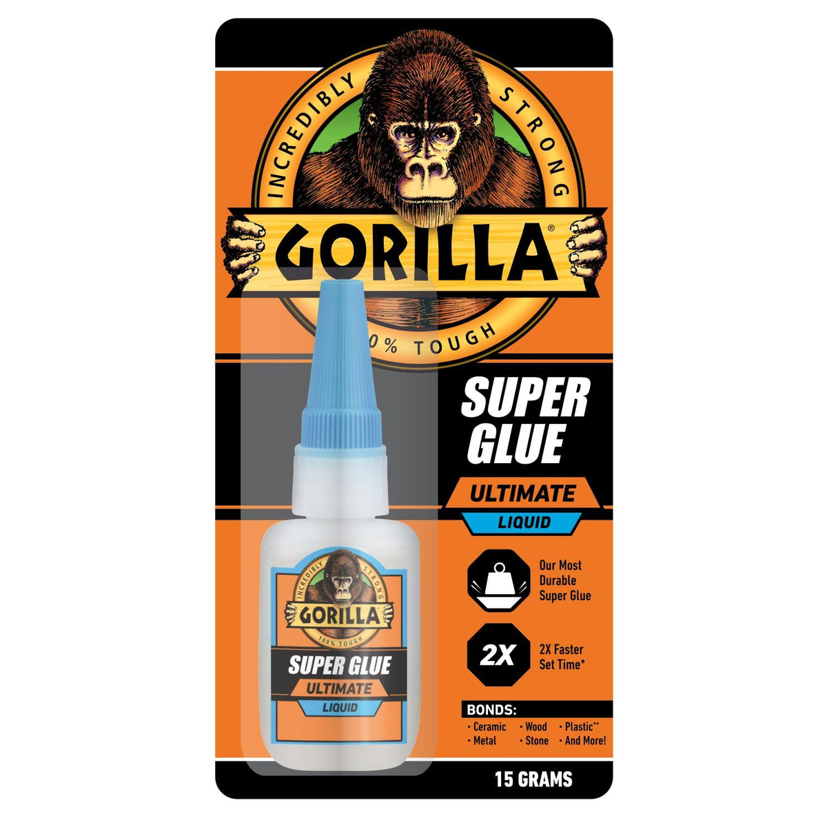 Gorilla Ultimate Super Glue, Clear Glue, 15 Grams (Pack of 1) - Fast-Setting Cyanoacrylate for Quick Fixes & Repairs with Anti-Clog Cap