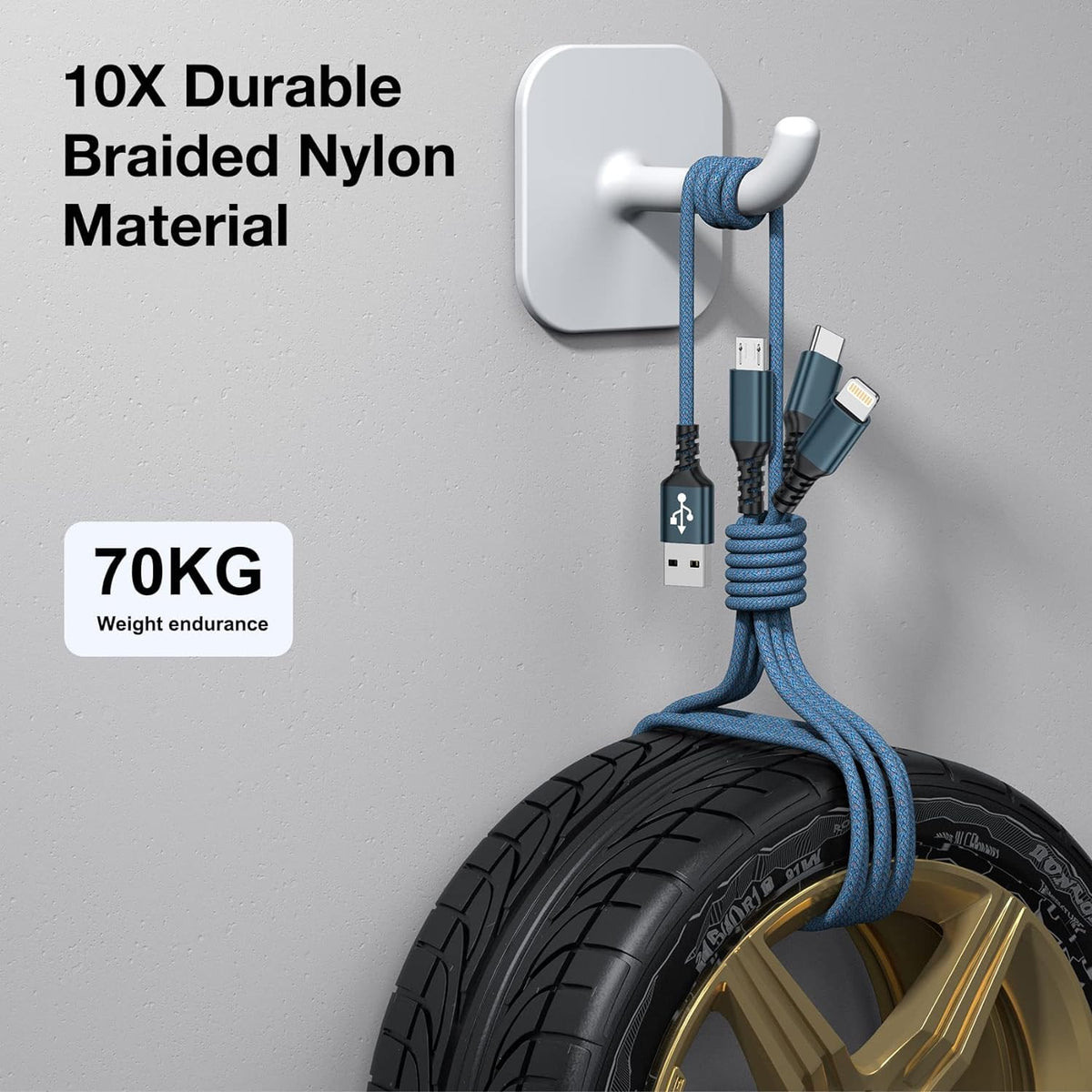 GIANAC Multi Charger Cable [2Pack 1.2M] 3 in 1 Charging Cable Nylon Braided