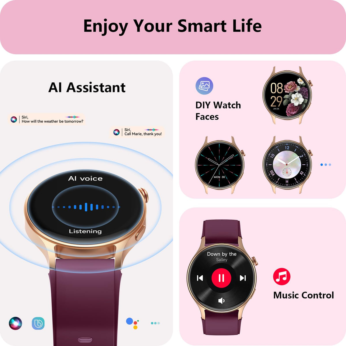 Smart Watch for Women, Answer/Make Call, 1.32'' AMOLED Ultra-Clear Screen Fitness Trackers with Heart Rate/Sleep/SpO2 Monitor, Smartwatch for iPhone/Samsung/Android, 110+ Sport Modes, 3ATM Waterproof
