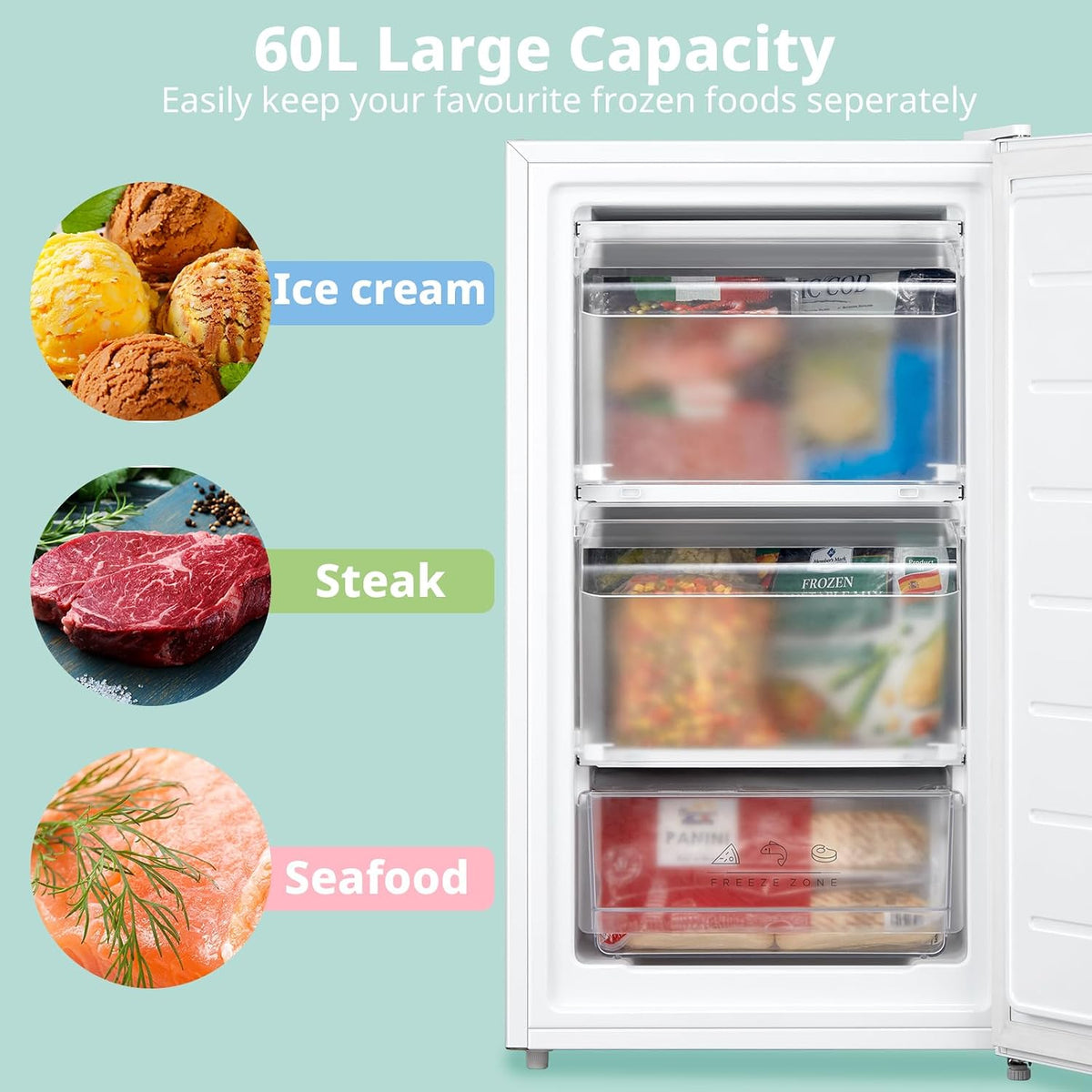 COMFEE' 60L Under Counter Freezer, 4-Star Freezing, RCU60WH2(E)