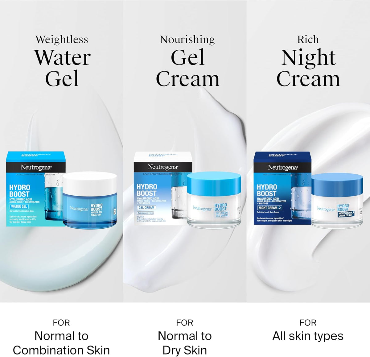 Neutrogena Hydro Boost Water Gel (1x 50ml), Oil-Free Face Cream with Hyaluronic Acid, Amino Acids and Electrolytes, Lightweight Face Care with 72 Hour Hydration, For Acne-Prone and Sensitive Skin
