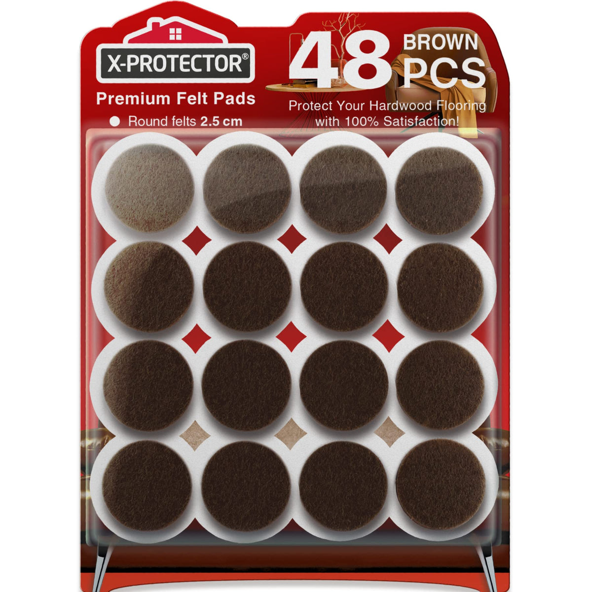 Chair Pads Floor Protectors X-PROTECTOR 48 PCS 25mm - Felt Furniture Pads