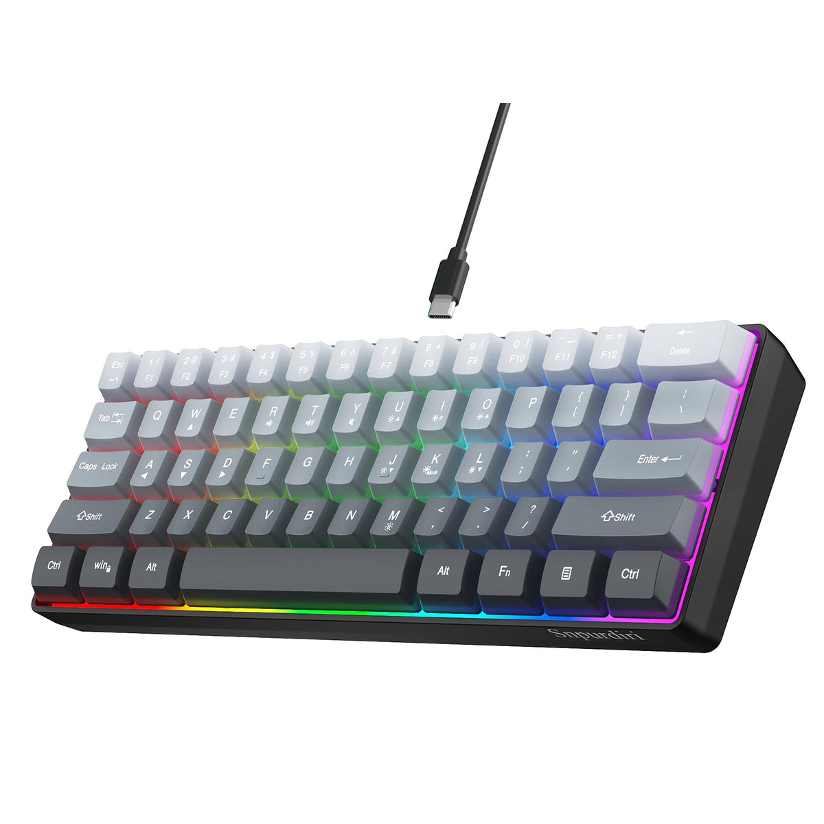 Snpurdiri Wired Mechanical Gaming Keyboard, 60% Size, LED Backlight, 61 Keys, Small Wired Office Keyboard for Windows Laptop/PC, Mac (Black-Red, Blue Switches)