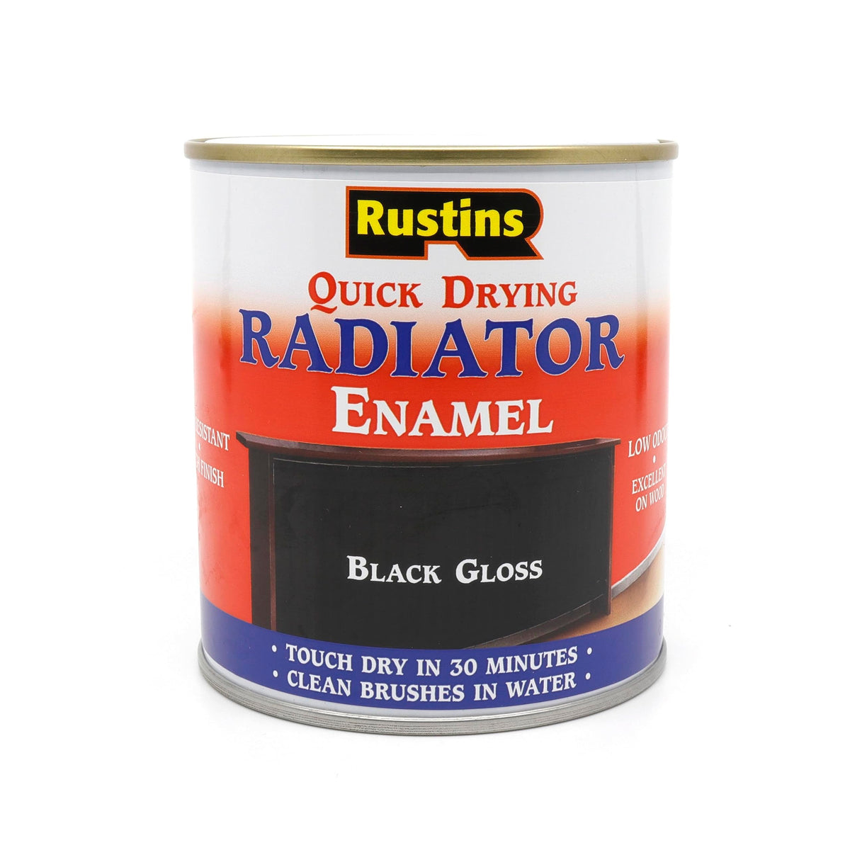 RUSTINS Quick Drying Radiator Enamel Satin - Black 500ml – Durable, Long-Lasting Finish for Radiators That Stands the Test of Time