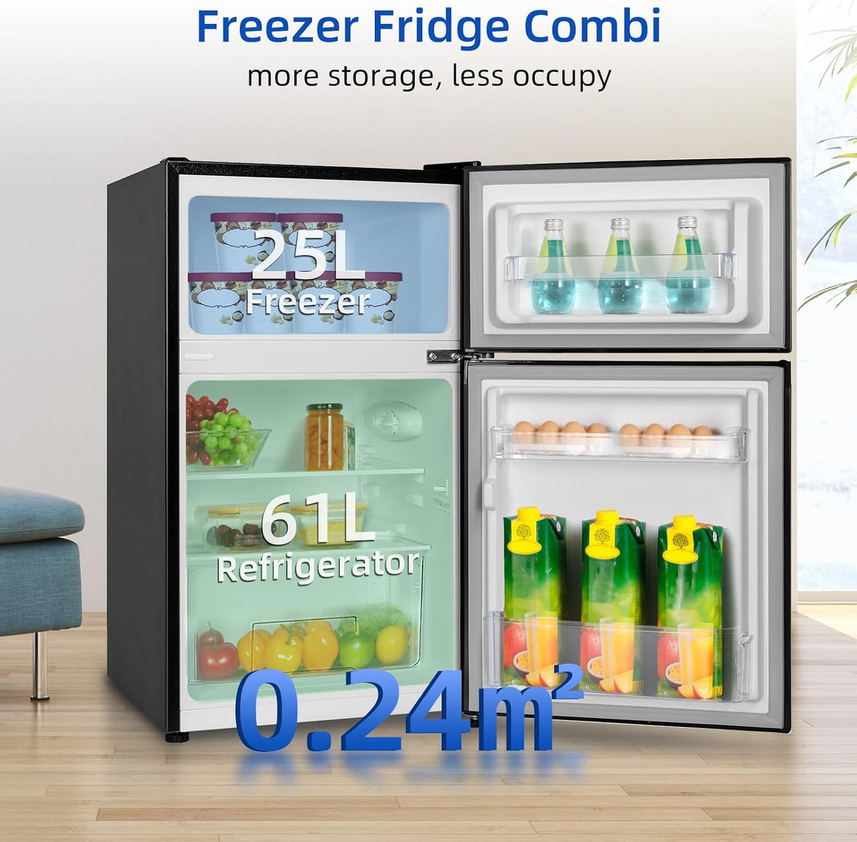 CHiQ 86L Compact Top Freezer Refrigerator with 85cm & LED Black