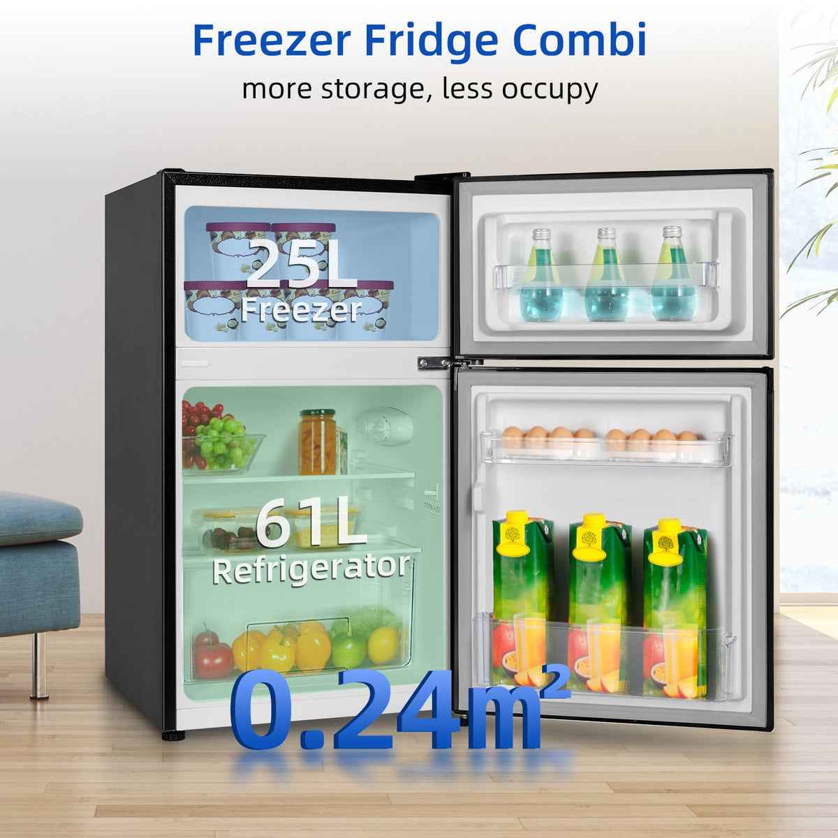 CHiQ 86L Compact Top Freezer Refrigerator with 85cm & LED Black