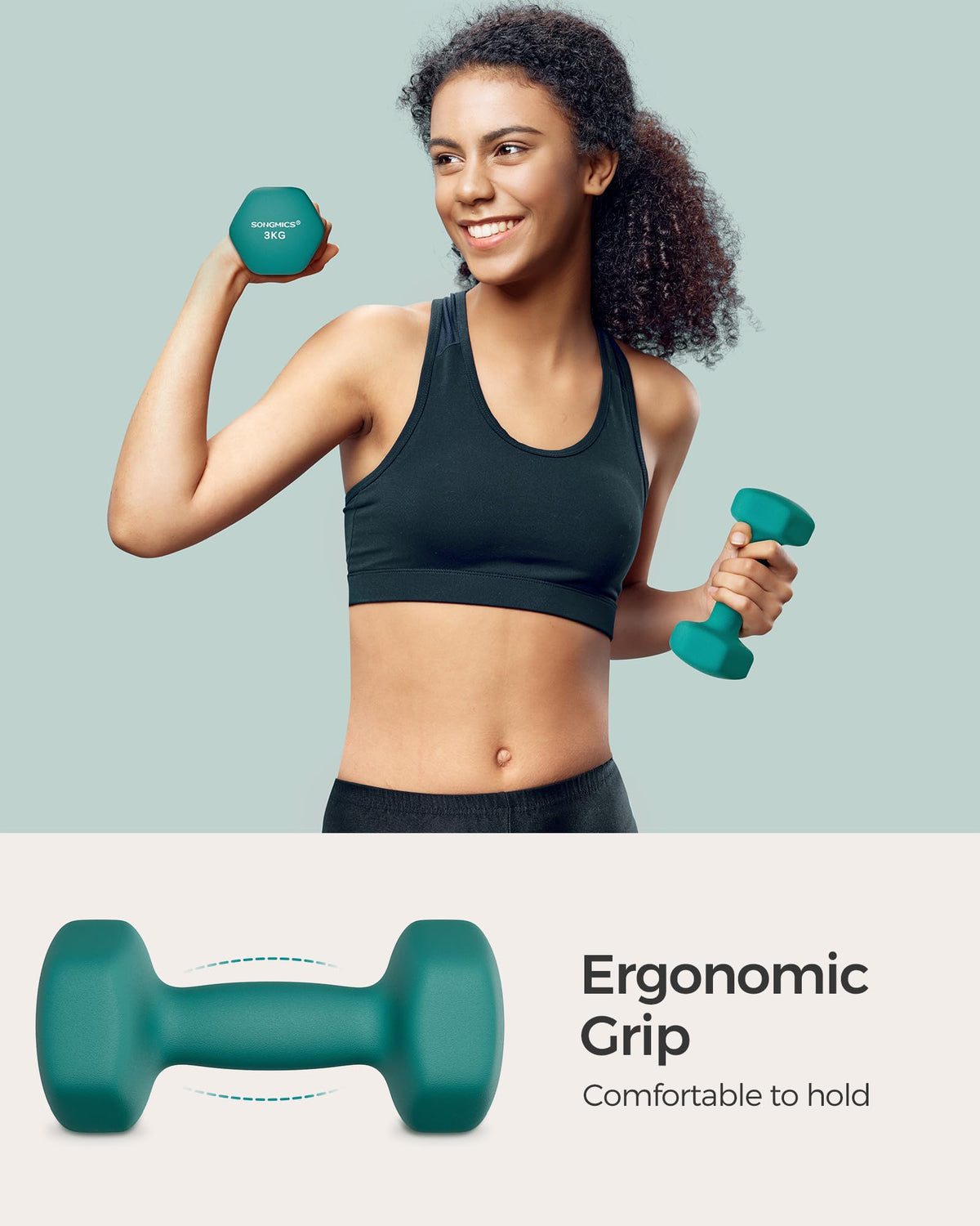 SONGMICS Set of 2 Hex Dumbbells with Neoprene Coating for Strength Training, Fitness, Home Workout