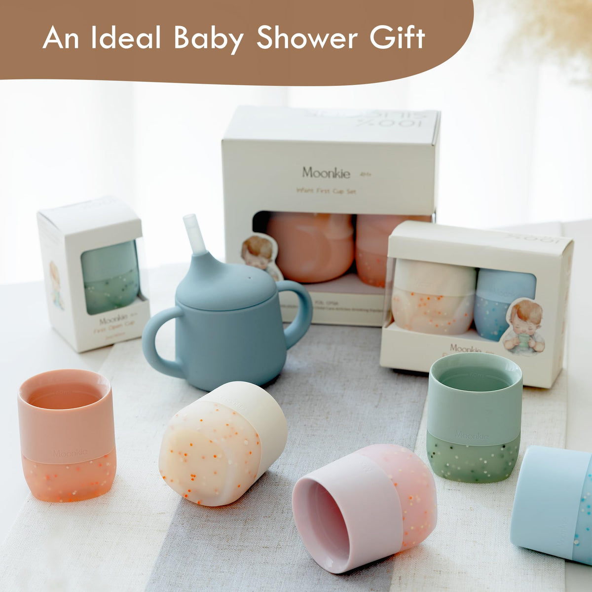 Moonkie Baby Cup | Silicone Open Cup Baby from 6 Months | Weighted Base (Anti-Tip) | BPA Free | Capacity Markings | 60ml (Ether)