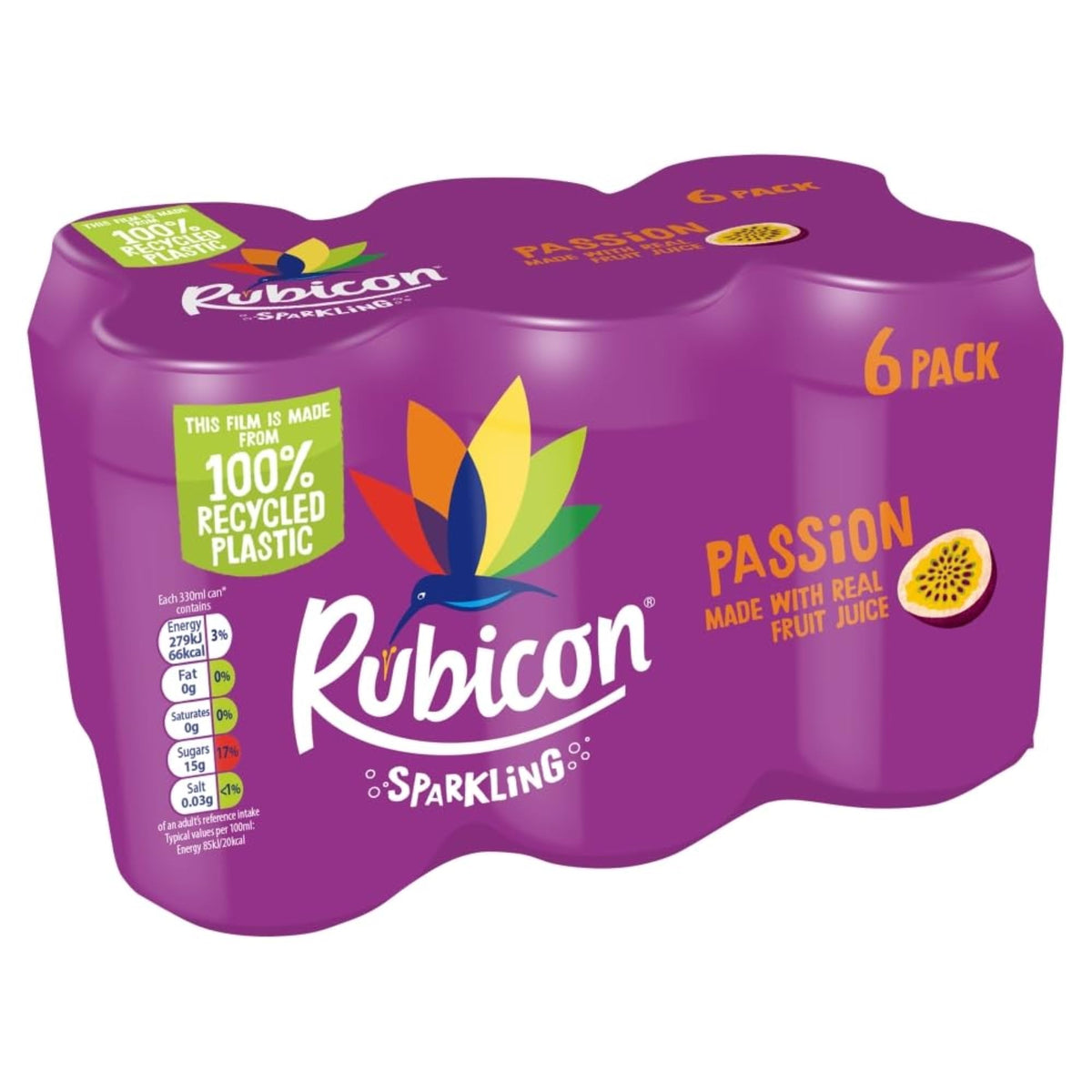 Rubicon Mango Sparkling Fruit Soft Drink, 6 Pack, 330ml Cans