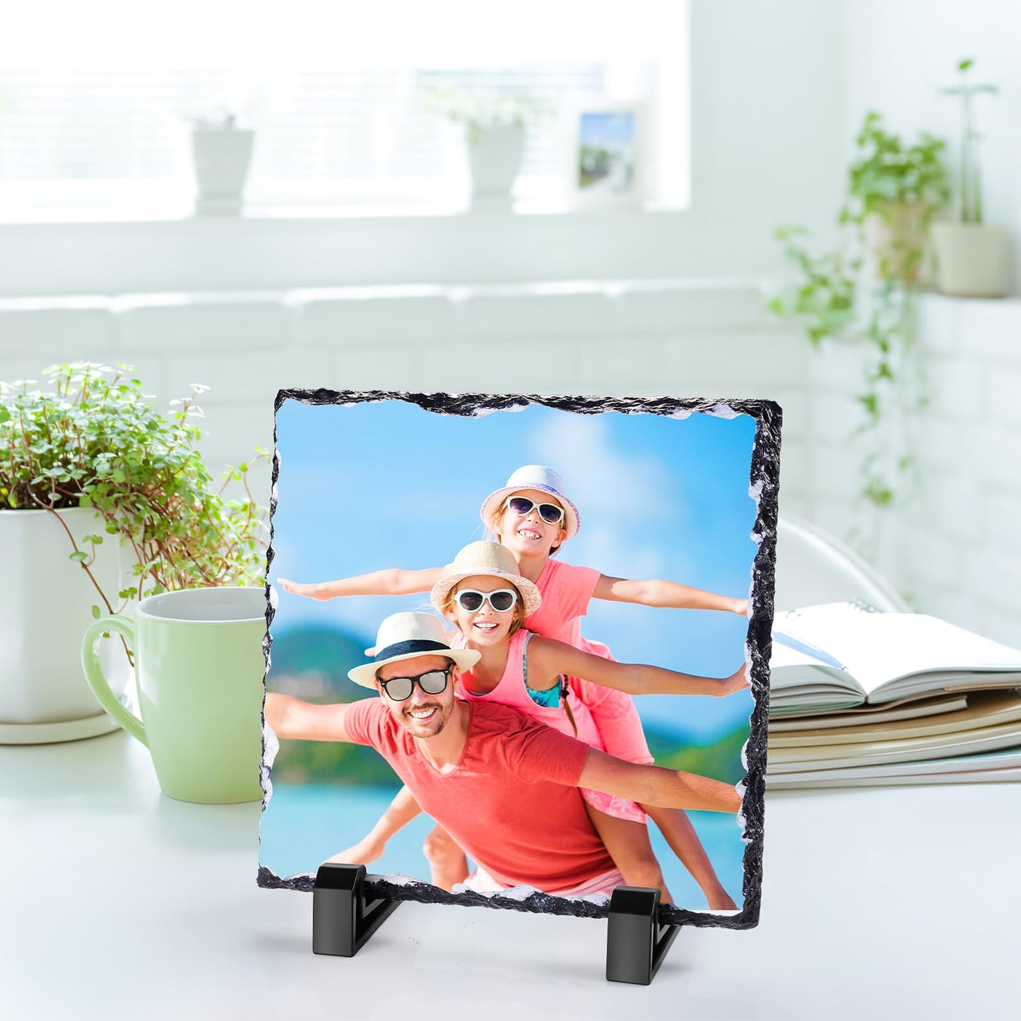 Personalised Memorial Plaque, Custom Rock Slate Frame with Photo Text, Customised Memorial Gifts for Loss of Loved One, Cemetery Decorations for Grave