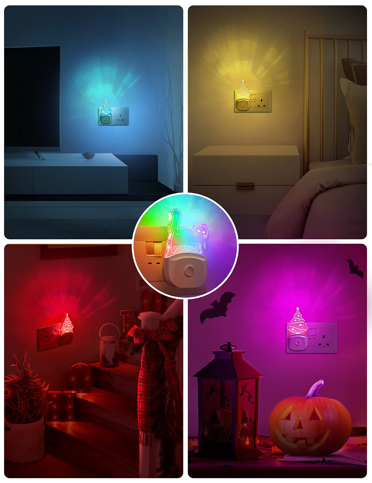Emeritpro Night Light Plug in Wall with Dusk to Dawn Sensor, Warm White+RGB
