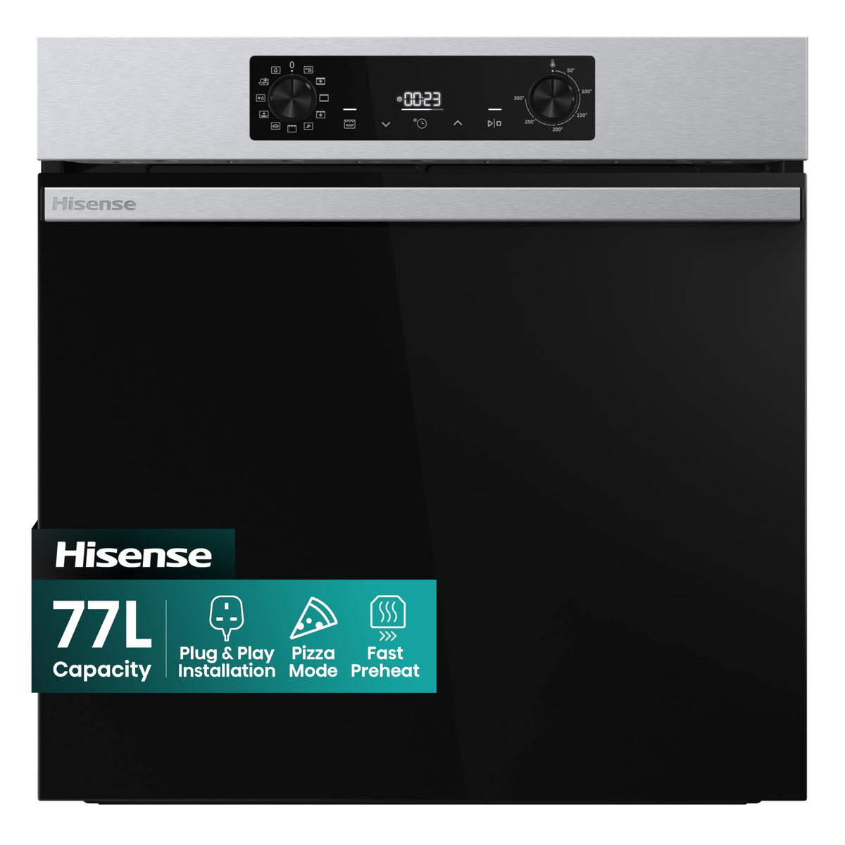 Hisense BI62020ABGUK - Built-in 60L Electric Single Oven - Black - 530x595x595 mm (DxWxH) - A Rated, Extra Large