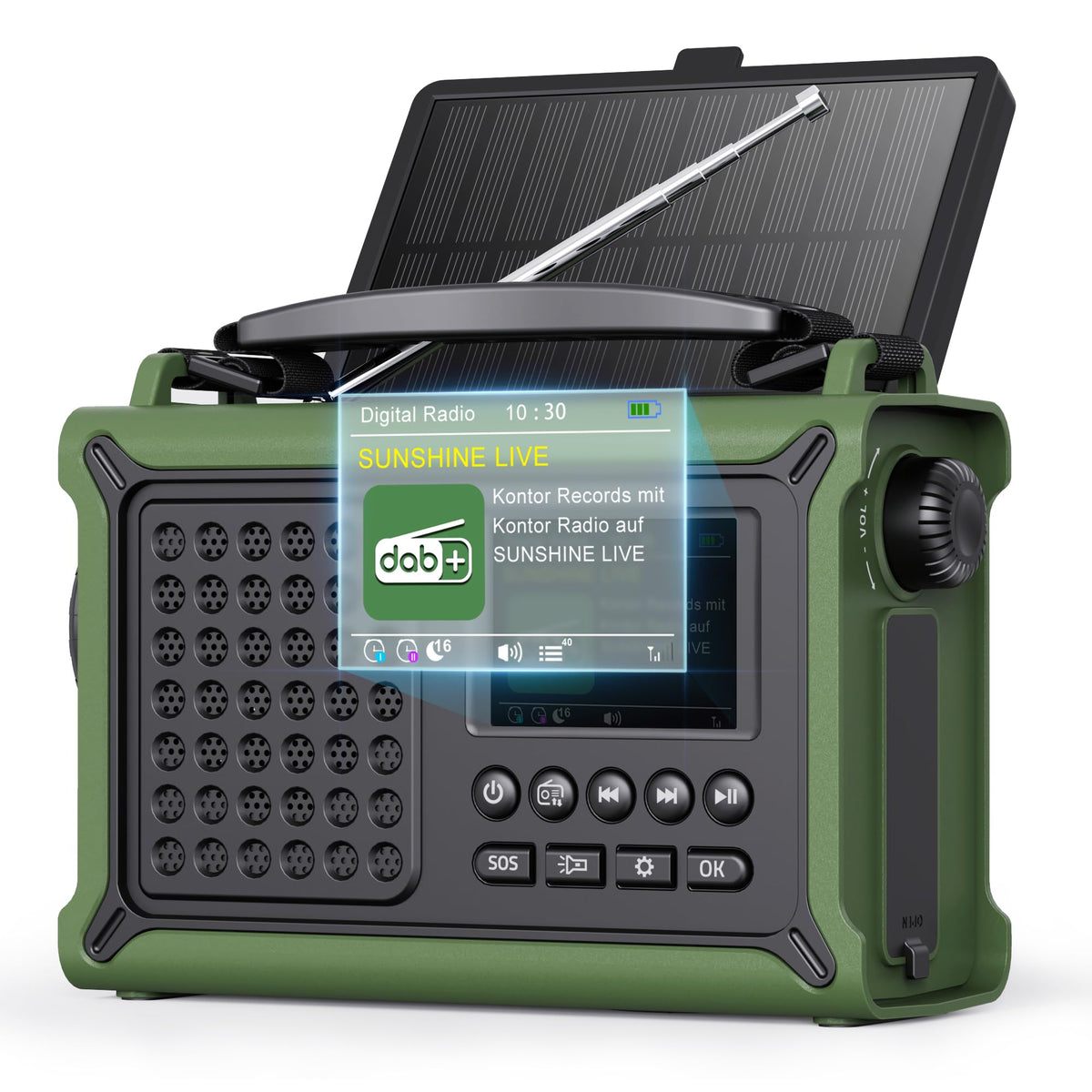 ROCAM DAB Wind Up Radio Solar Battery Torch 12000mAh Rechargeable Battery