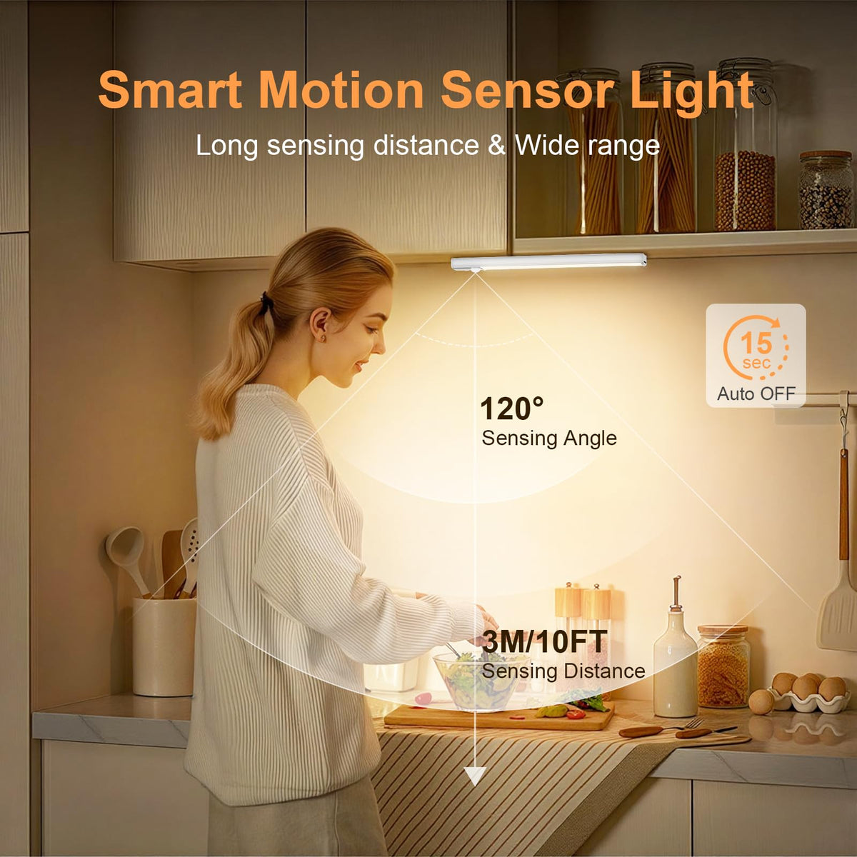 daphomeu 5 Pack Rechargeable Under Cupboard Kitchen Lights, 20CM Dimmable Warm Cabinet Light, LED Motion Sensor Lights Indoor, Magnetic Stick Light for Kitchen Shelf Stairs Wardrobe