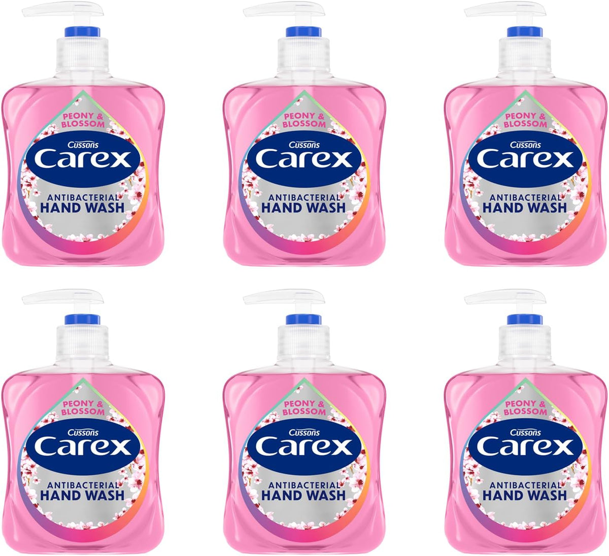 Carex 2 Hour Protection Antibacterial Peony and Blossom Hand Wash, Clean & Protect Hands, Bulk Buy, Pack of 6 x 250ml