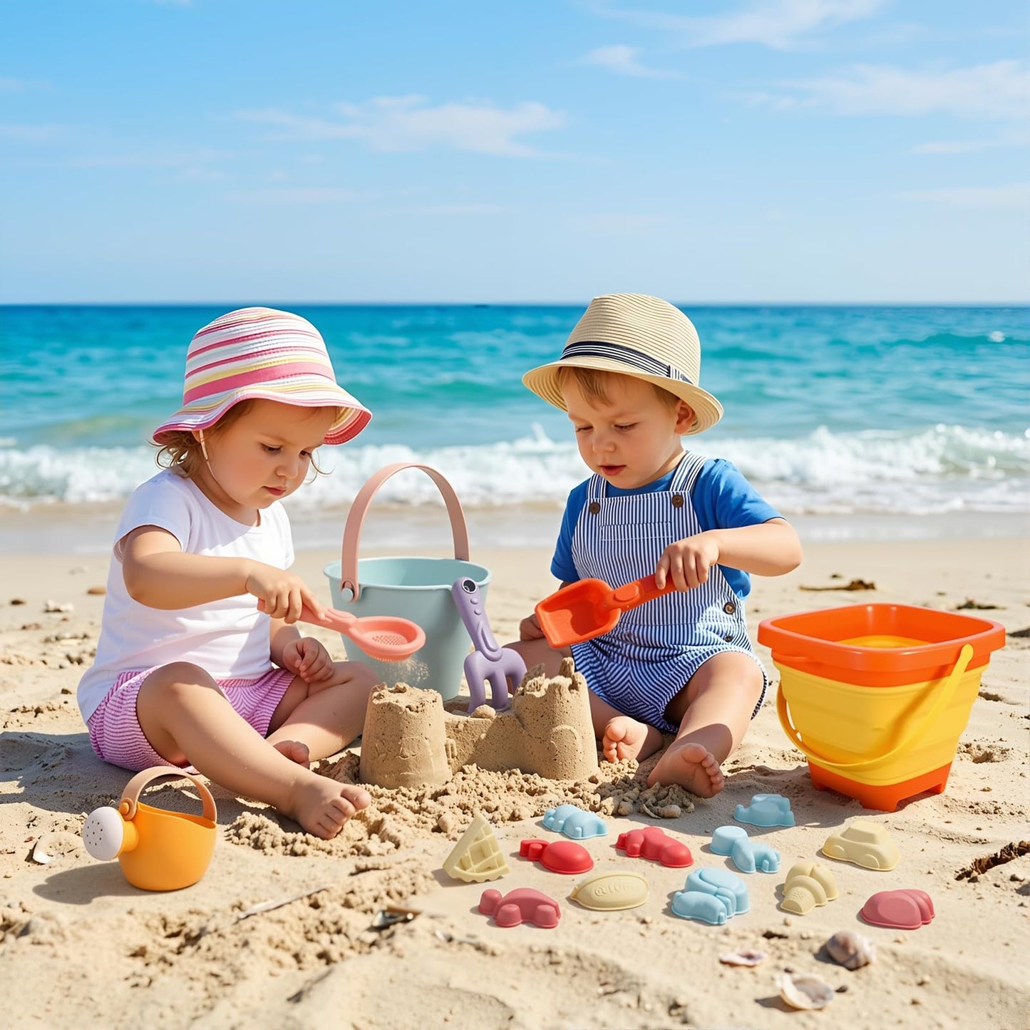 Beach Sand Toys Set, 19Pcs Sand Pit Toys With Collapsible Bucket and Spade Beach Set Kids Sand Sandpit Toys for Toddlers, Outdoor Fun Sand Toys for Boys Girls Toddlers Age 3 4 5 6 7 8