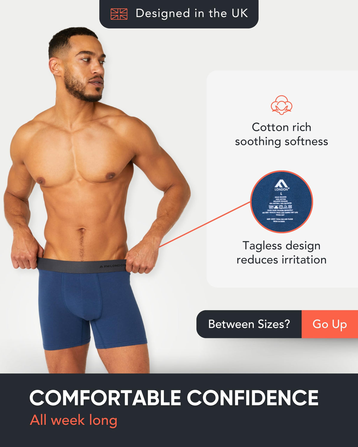 FM London 7-Pack Mens Boxers, Cotton Rich, Soft & Stretchy Mens Underwear