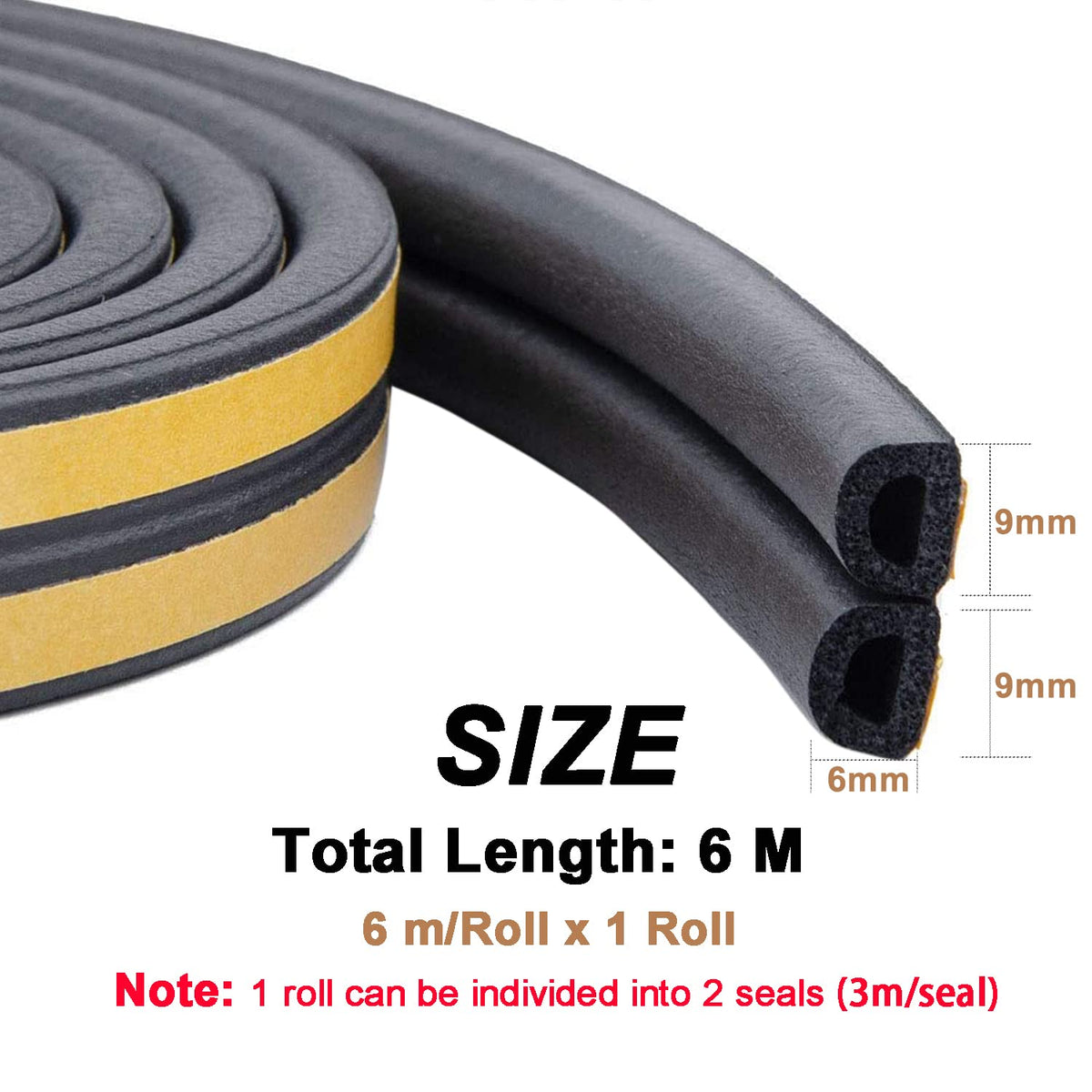 Draught Draft Excluder Tape for Door Windows, 6M Foam Sealing Strip
