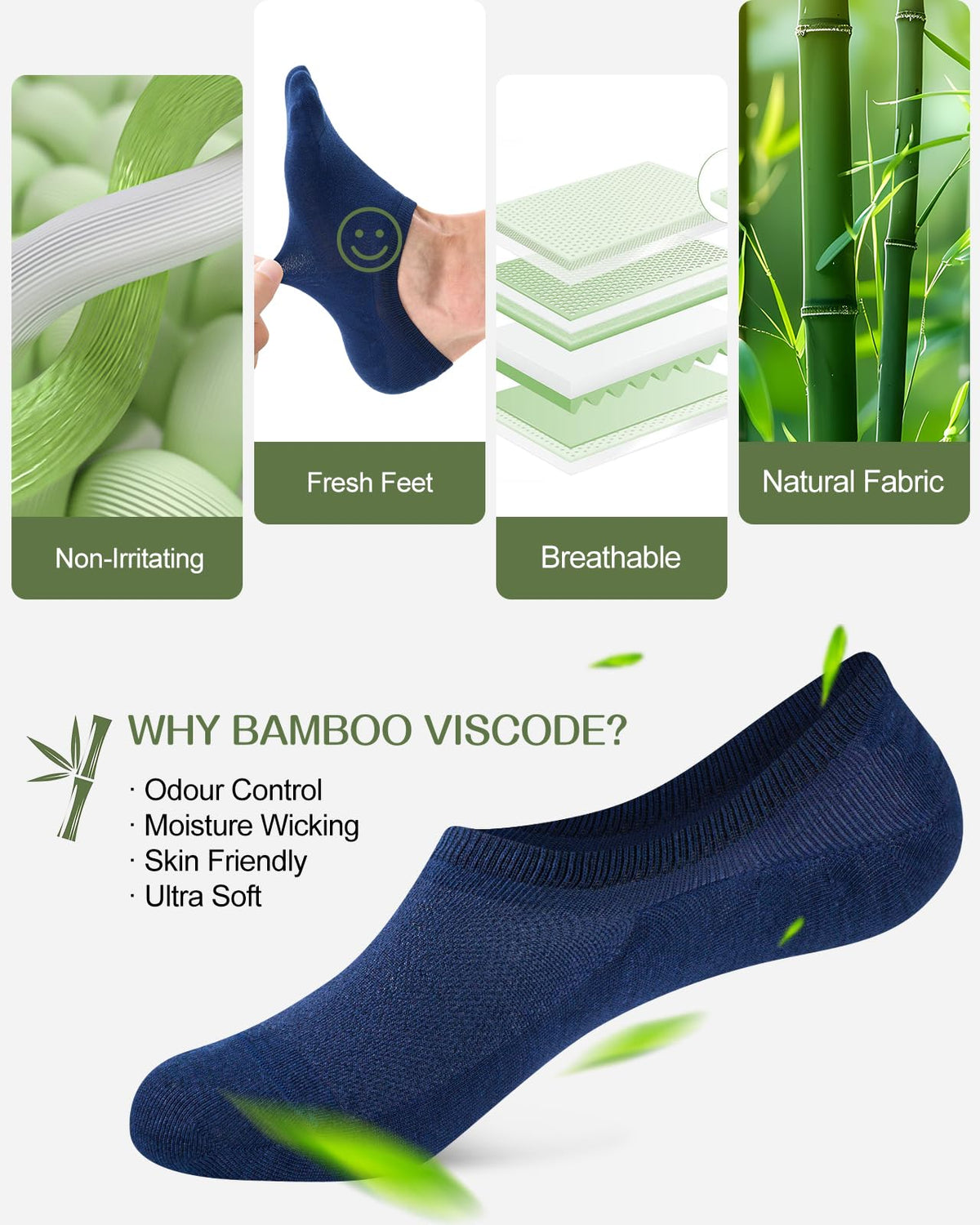 Cirorld Bamboo No Show Socks for Men & Women, 6 Pairs, Non-Slip