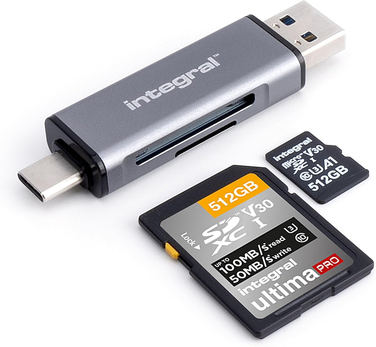 Integral microSD & SD Memory Card Reader Adapter - Dual Ended USB 3.0 & USB C - For iPhone 15/16 Plus/Pro/Pro Max, MacBook Pro/Air M1/M2/M3/M4, iPad, PC, laptop, smartphone