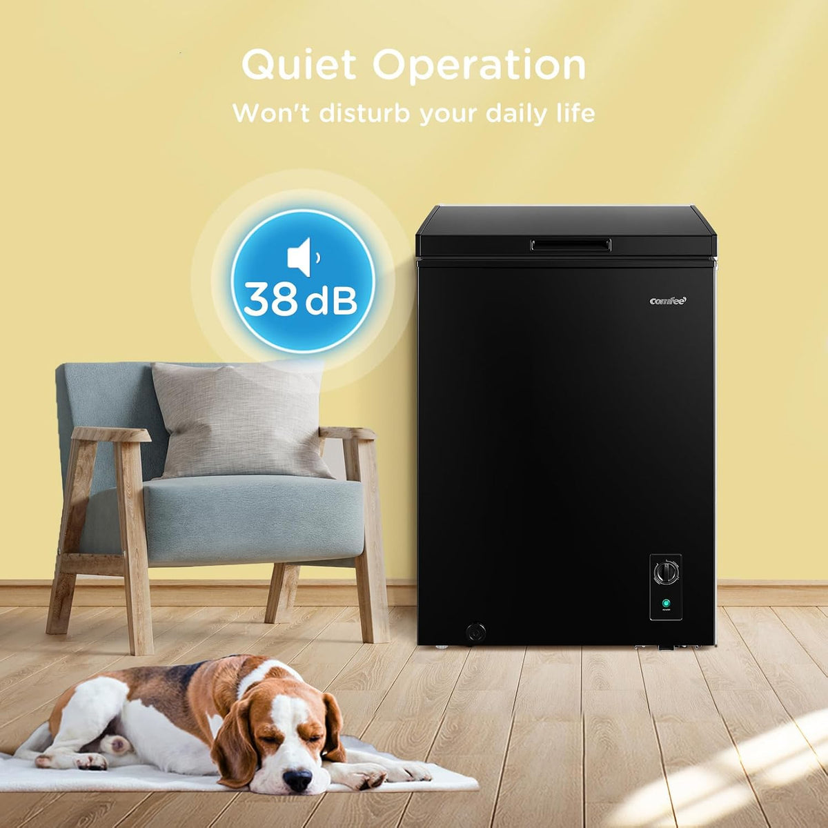 COMFEE' 99L Chest Freezer, Convertible Refrigeration Mode, RCC102BL2UK(E)
