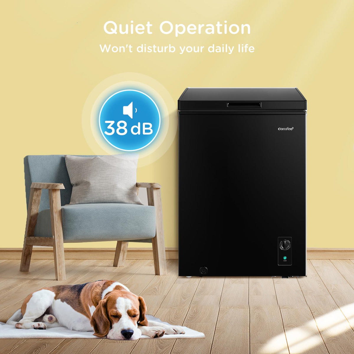 COMFEE' 99L Chest Freezer, Convertible Refrigeration Mode, RCC102BL2UK(E)