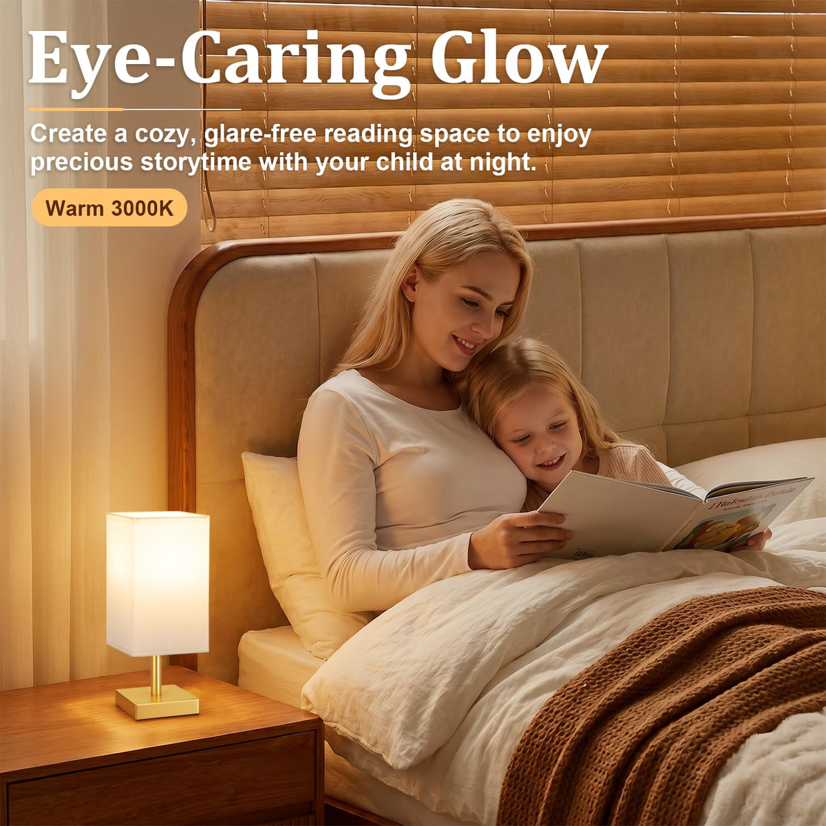 White Table Lamp for Bedroom, Small Bed Lamp with for Bedroom, Silver Base(Bulb Included)