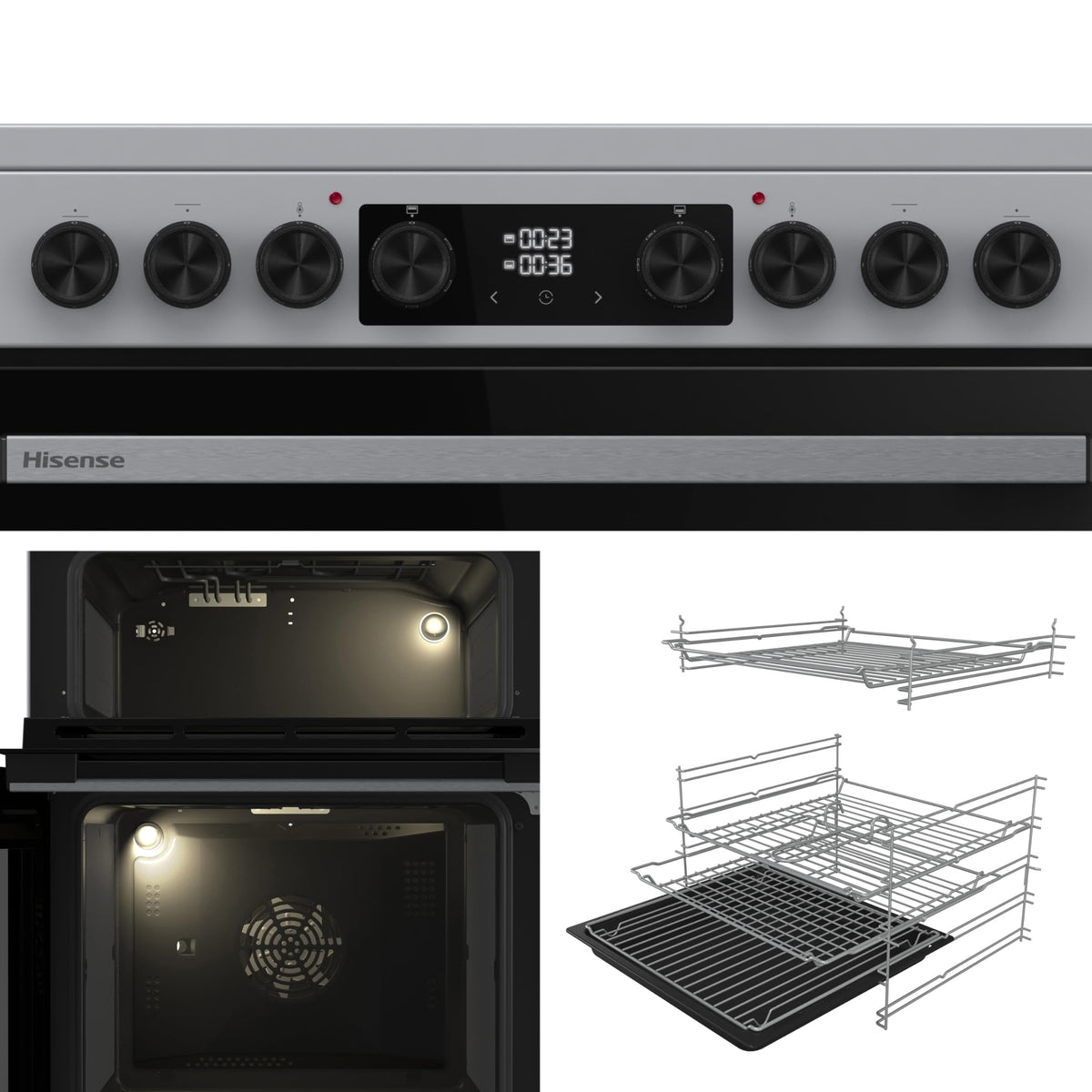 Hisense HDUKC60W 60cm Electric Cooker with Ceramic Hob-White, A Rated Double Oven 50L/80L [Energy Class A]