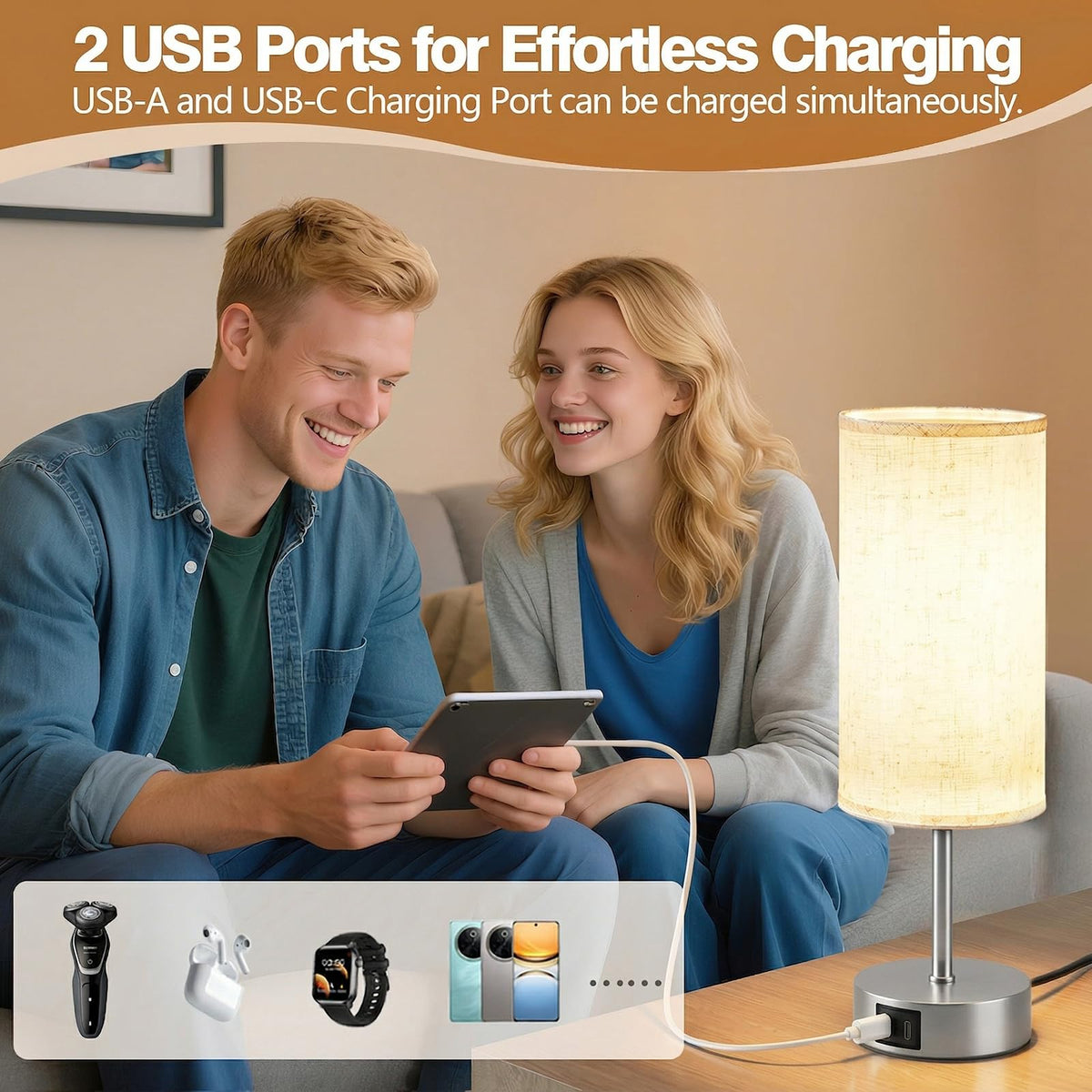 Bedside Lamp, Touch Table Lamp for Bedroom, Living Room & Office