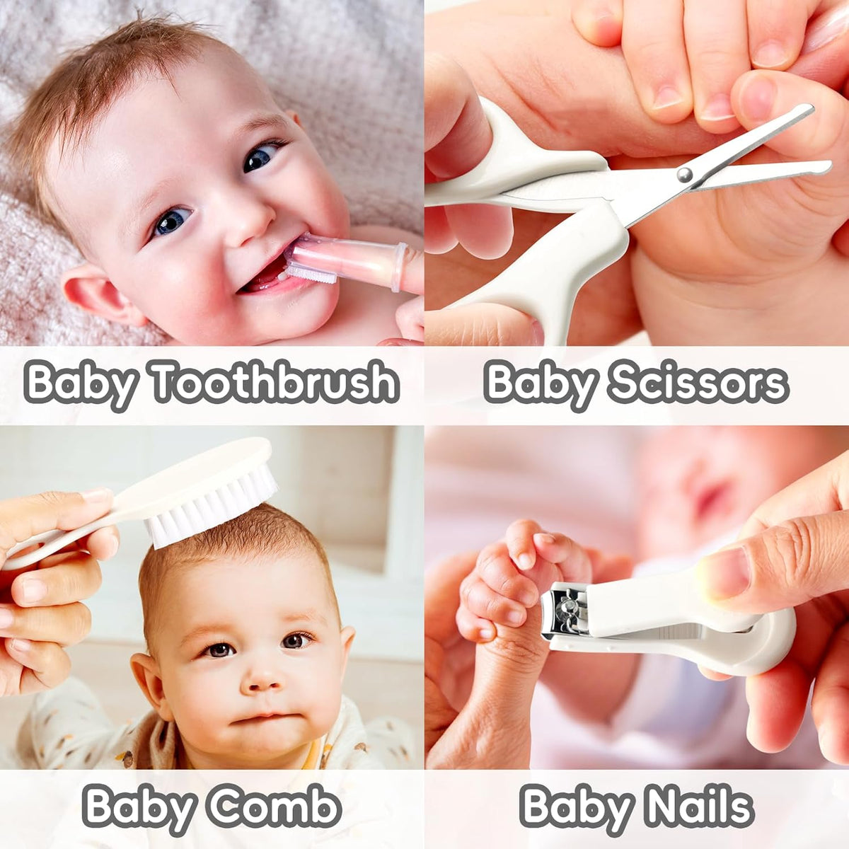 Qunlions life Infant Safety Care Set with Hair Brush Comb Nail Clipper, Baby Essentials Kit for Newborn Girls Boys (Grey White)