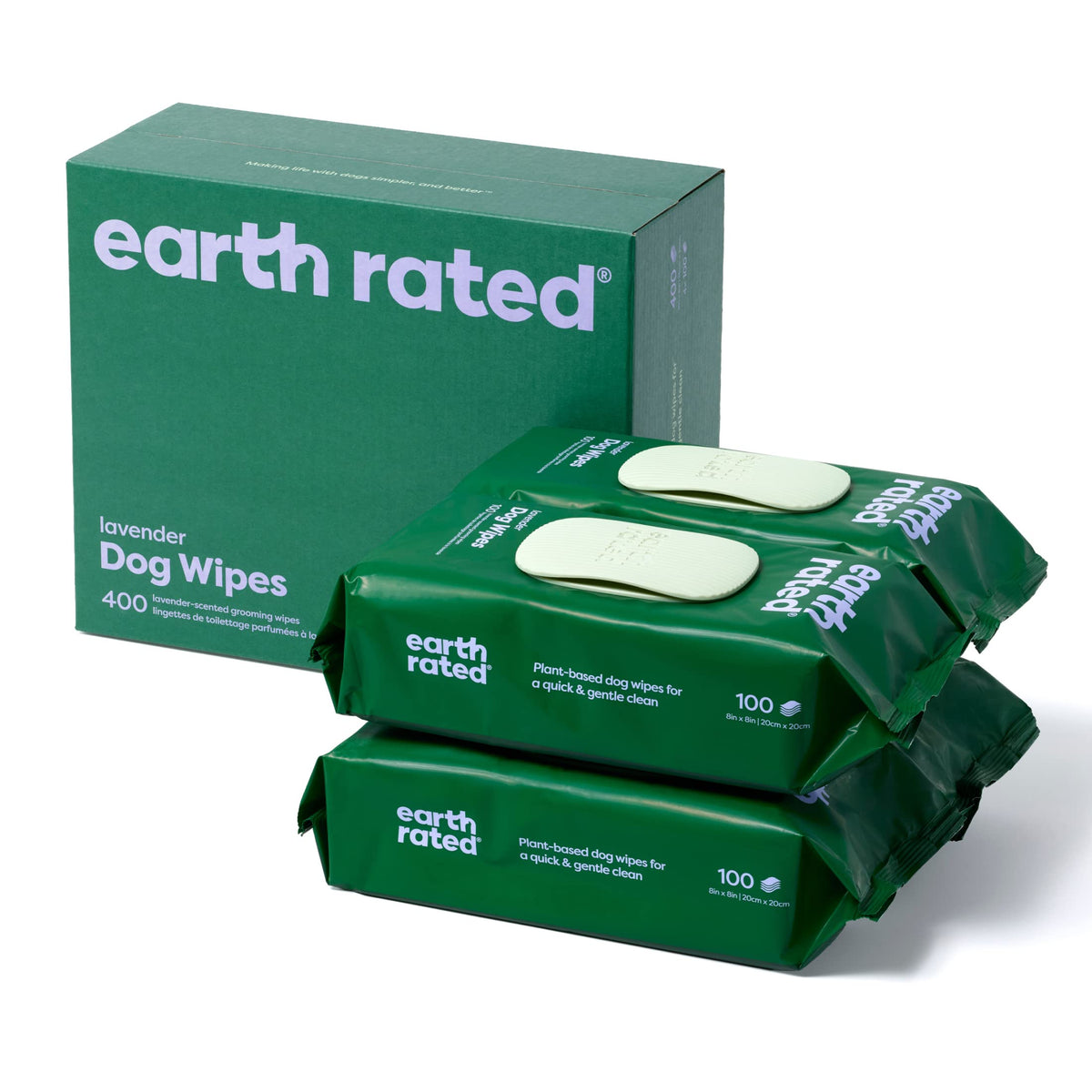 Earth Rated Pet Wipes for Dogs, Hypoallergenic, Cleaning and Hydrating, for Grooming Paws, Body and Bums, Unscented, 100 Count
